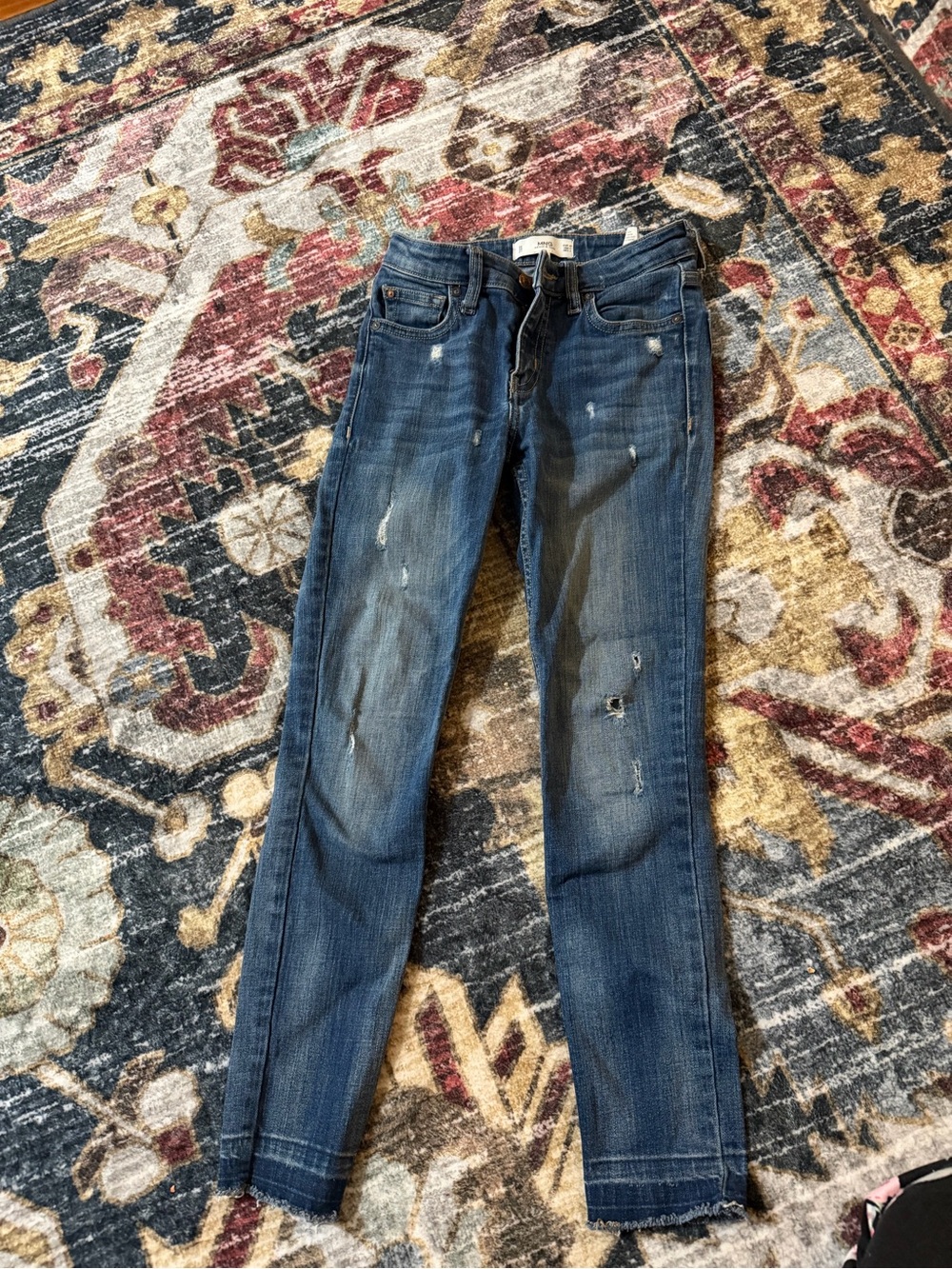 Mango Women's Distressed Dark Blue Skinny Jeans